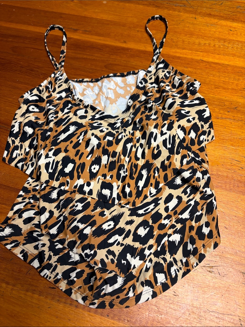 Bleu Rod Beattie Leopard-Print Ruffle Bikini Top - Black/Tan/Cream